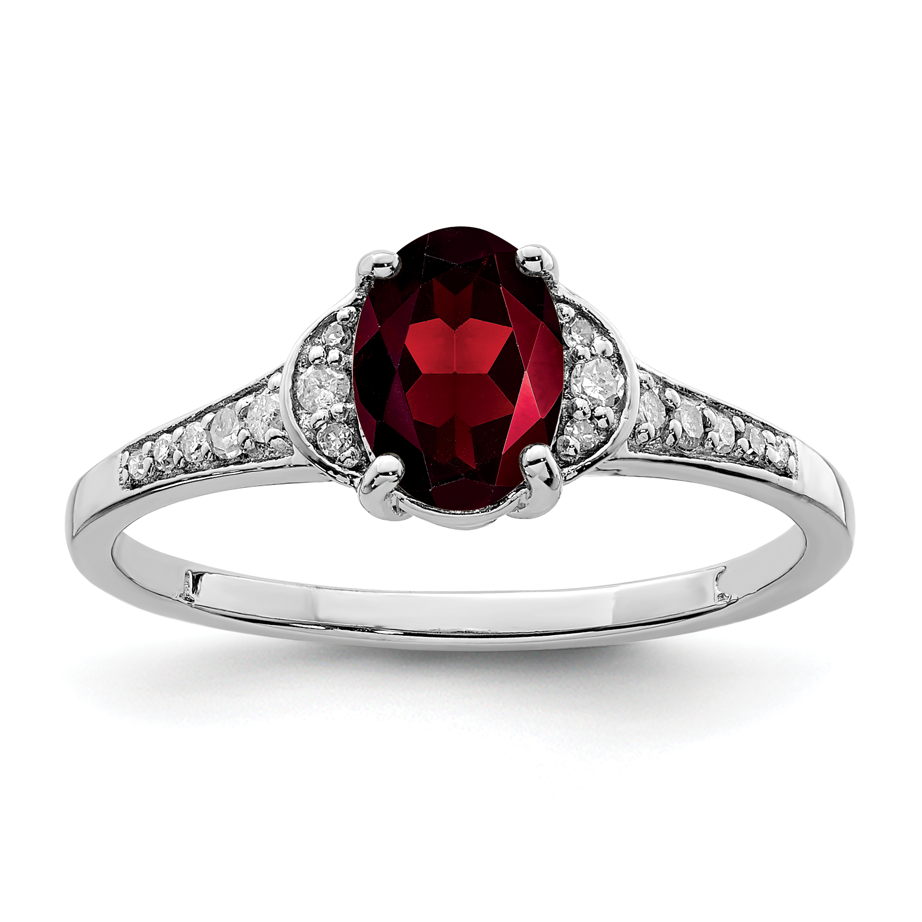 Sterling Silver Rhodium-plated Diamond & Garnet Ring (QR3091GA-6)