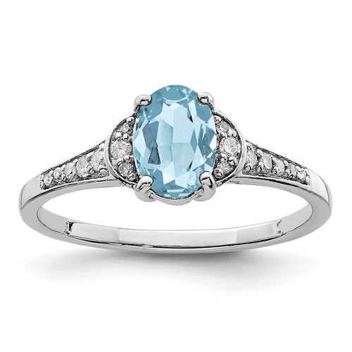 Sterling Silver Rhodium Diam. & Sky Blue Topaz Ring