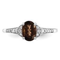 Sterling Silver Rhodium Smoky Quartz & Diam. Ring view 5