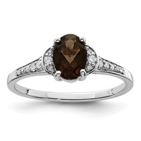 Sterling Silver Rhodium Smoky Quartz & Diam. Ring view 1
