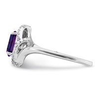 Sterling Silver Rhodium-plated Oval Diamond & Amethyst Ring view 3
