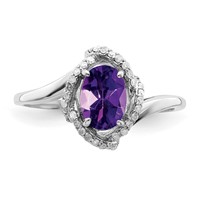 Sterling Silver Rhodium-plated Oval Diamond & Amethyst Ring view 5