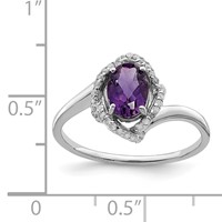 Sterling Silver Rhodium-plated Oval Diamond & Amethyst Ring view 4