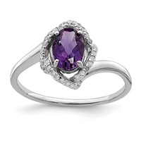 Sterling Silver Rhodium-plated Oval Diamond & Amethyst Ring view 1