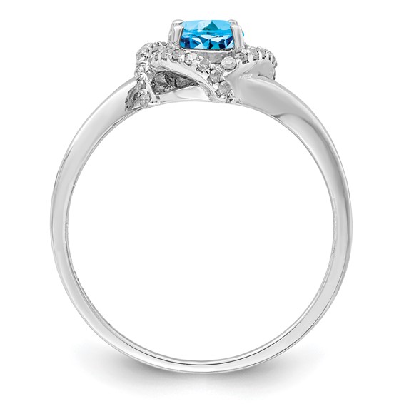 Sterling Silver Rhodium Oval Blue Topaz & Diam. Ring