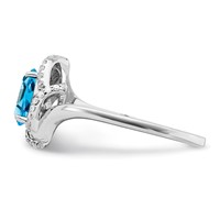 Sterling Silver Rhodium Oval Blue Topaz & Diam. Ring view 3