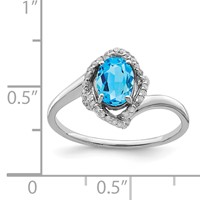 Sterling Silver Rhodium Oval Blue Topaz & Diam. Ring view 4
