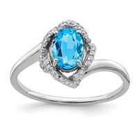 Sterling Silver Rhodium Oval Blue Topaz & Diam. Ring view 1