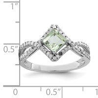 Sterling Silver Rhodium Green Quartz & Diam. Ring view 3