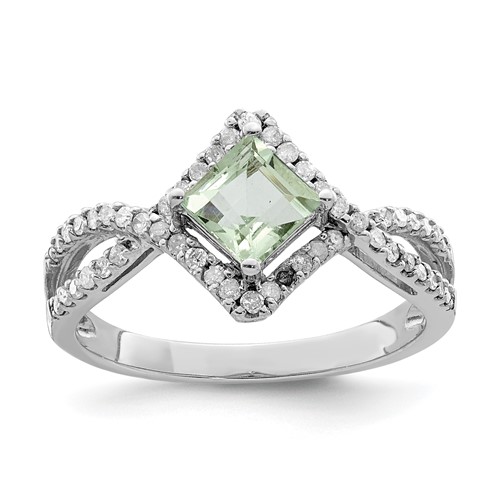 Sterling Silver Rhodium Green Quartz & Diam. Ring