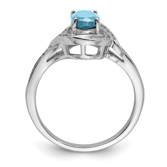 Sterling Silver Rhodium Diam. & Sky Blue Topaz Ring