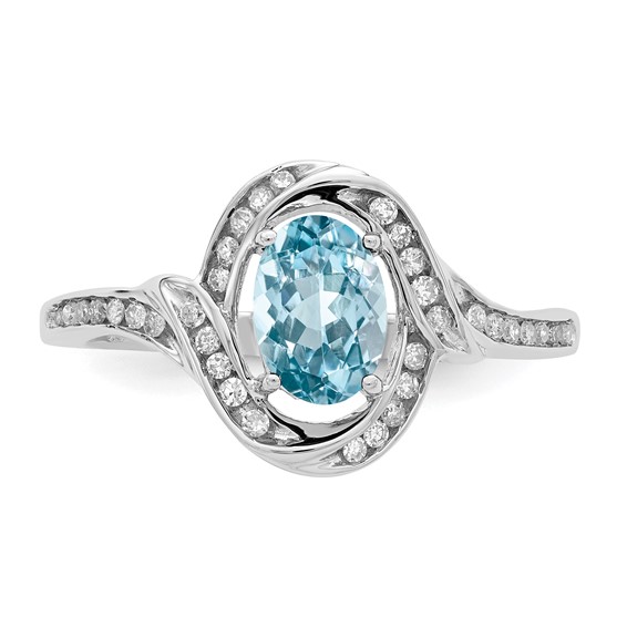 Sterling Silver Rhodium Diam. & Sky Blue Topaz Ring