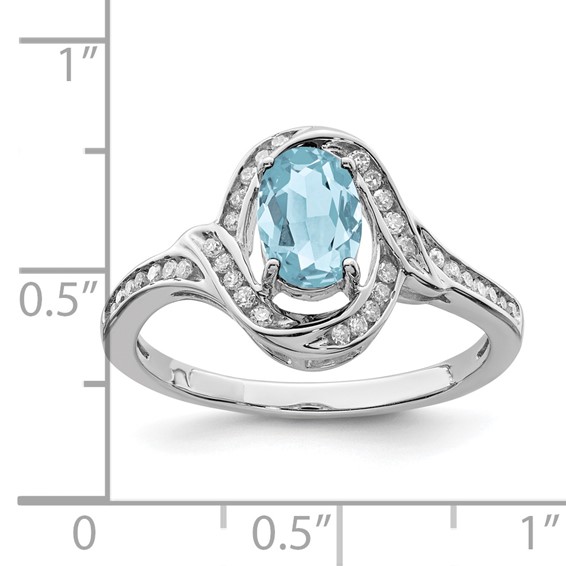 Sterling Silver Rhodium Diam. & Sky Blue Topaz Ring