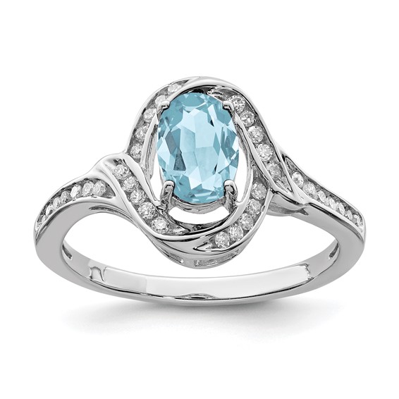Sterling Silver Rhodium Diam. & Sky Blue Topaz Ring