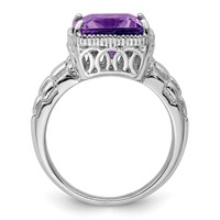 Sterling Silver Rhodium-plated Octagonal Amethyst Ring view 2