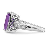 Sterling Silver Rhodium-plated Octagonal Amethyst Ring view 4