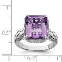 Sterling Silver Rhodium-plated Octagonal Amethyst Ring view 3