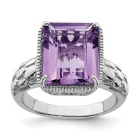 Sterling Silver Rhodium-plated Octagonal Amethyst Ring view 1