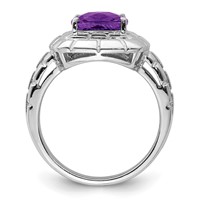 Sterling Silver Rhodium-plated Checker-Cut Amethyst Ring view 2
