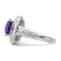 Sterling Silver Rhodium-plated Checker-Cut Amethyst Ring view 4