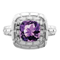 Sterling Silver Rhodium-plated Checker-Cut Amethyst Ring view 5