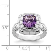 Sterling Silver Rhodium-plated Checker-Cut Amethyst Ring view 3