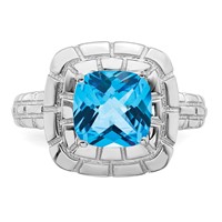 Sterling Silver Rhodium Checker-Cut Blue Topaz Ring view 5