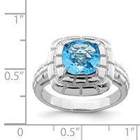 Sterling Silver Rhodium Checker-Cut Blue Topaz Ring view 3