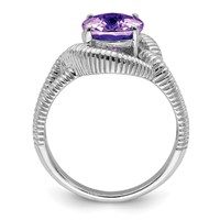 Sterling Silver Rhodium-plated Oval Checker-Cut Amethyst Ring view 2