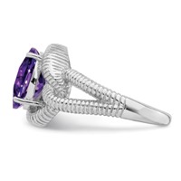 Sterling Silver Rhodium-plated Oval Checker-Cut Amethyst Ring view 4