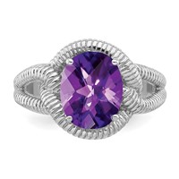Sterling Silver Rhodium-plated Oval Checker-Cut Amethyst Ring view 5