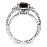 Sterling Silver Rhodium Oval Smoky Quartz & Diam. Ring view 2