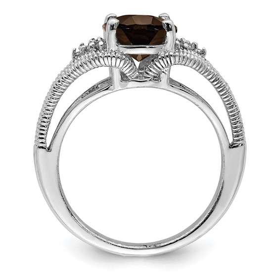 Sterling Silver Rhodium Oval Smoky Quartz & Diam. Ring