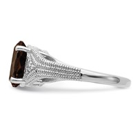 Sterling Silver Rhodium Oval Smoky Quartz & Diam. Ring view 3