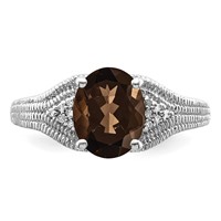 Sterling Silver Rhodium Oval Smoky Quartz & Diam. Ring view 5