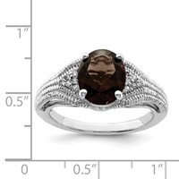 Sterling Silver Rhodium Oval Smoky Quartz & Diam. Ring view 4