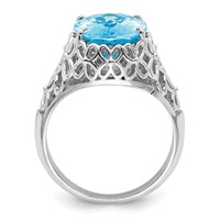 Sterling Silver Rhodium Checker-Cut Sky Blue Topaz Ring view 2