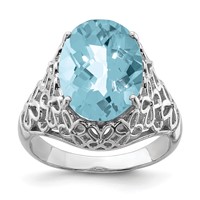Sterling Silver Rhodium Checker-Cut Sky Blue Topaz Ring view 1