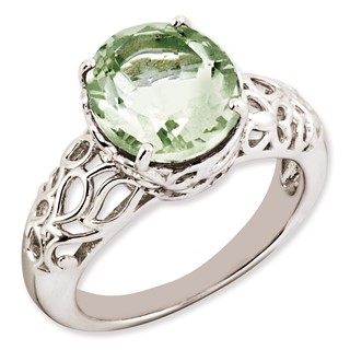 Sterling Silver Rhodium-plated Oval Green Quartz Ring