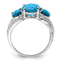 Sterling Silver Rhodium Checker-Cut Blue Topaz & Diam. Ring view 2