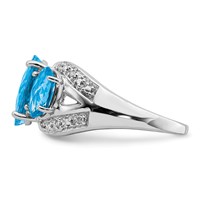 Sterling Silver Rhodium Checker-Cut Blue Topaz & Diam. Ring view 4