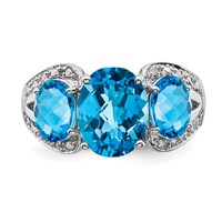 Sterling Silver Rhodium Checker-Cut Blue Topaz & Diam. Ring view 5