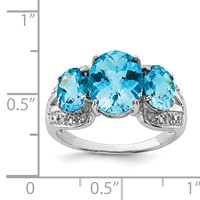 Sterling Silver Rhodium Checker-Cut Blue Topaz & Diam. Ring view 3