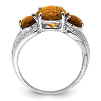 Sterling Silver Rhodium Oval Checker-Cut Whiskey Quartz & Diam. Ring view 2