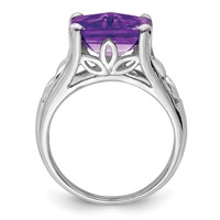 Sterling Silver Rhodium-plated Checker-Cut Amethyst Ring view 2