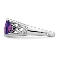Sterling Silver Rhodium-plated Checker-Cut Amethyst Ring view 4