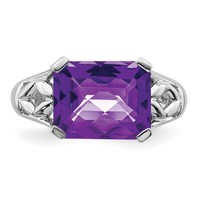 Sterling Silver Rhodium-plated Checker-Cut Amethyst Ring view 5