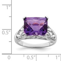 Sterling Silver Rhodium-plated Checker-Cut Amethyst Ring view 3