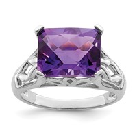 Sterling Silver Rhodium-plated Checker-Cut Amethyst Ring view 1