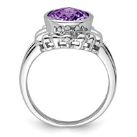 Sterling Silver Rhodium-plated Oval Checker-Cut Amethyst Ring view 2